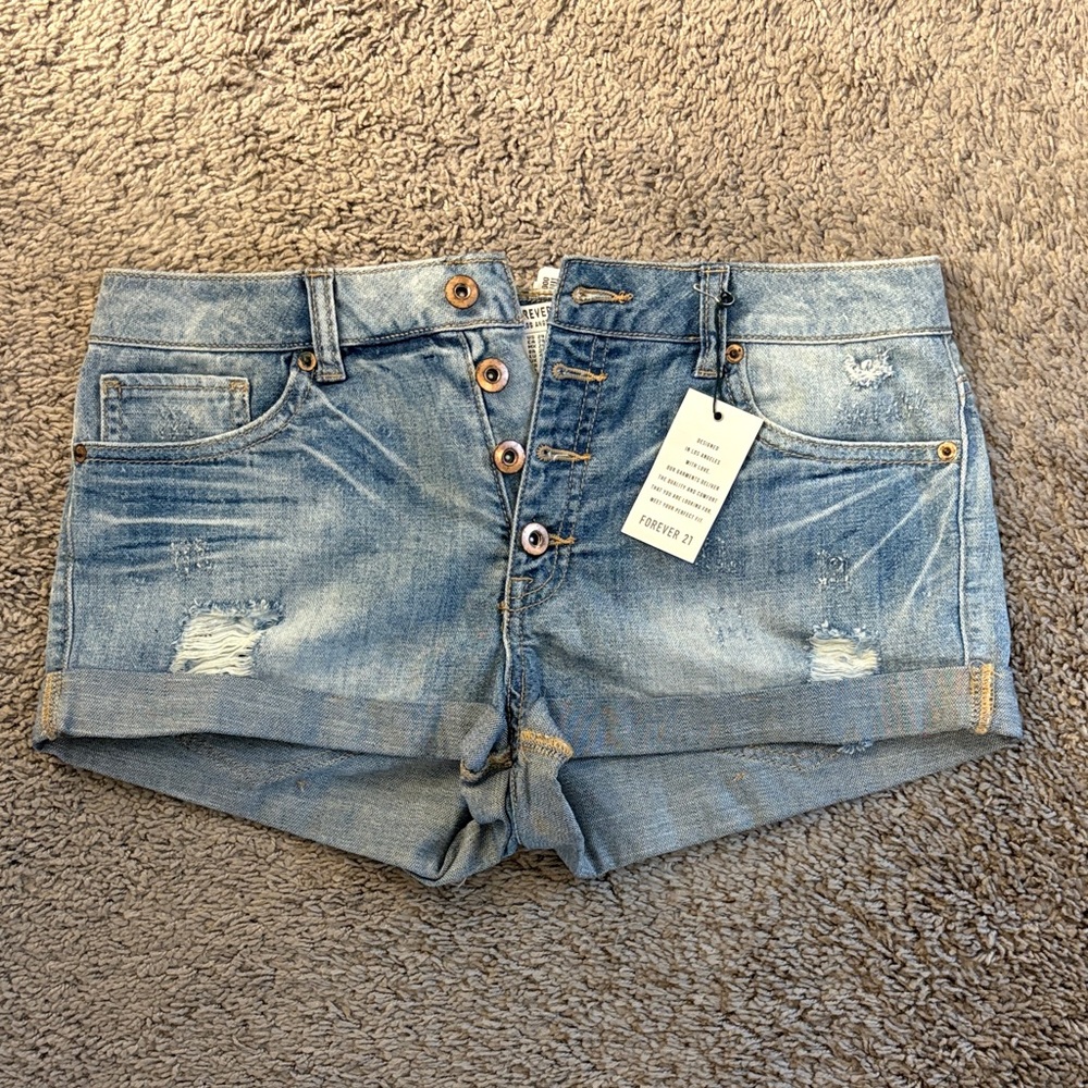 Forever 21 Light Blue Distressed Jean Shorts